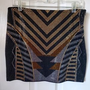 ANGL Gold Gunmetal Bling Stud Black Stretch Mini Skirt Women's Size M